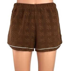 Tory Burch Sport Brown Pull On High Rise Activewear Jacquard Terry Shorts Sz XS